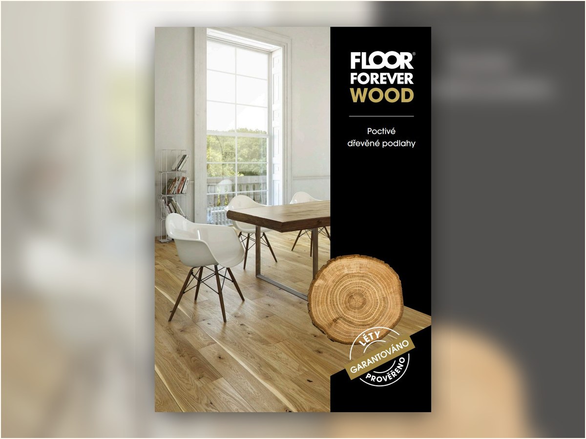 Titulní strana katalogu dřevěných podlah Floor Forever 2025